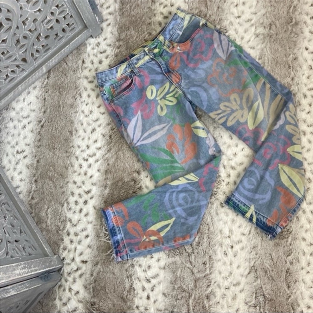 GAP Kids girlfriend jeans girls size 14 cutoff Hawaiian neon floral girlhoodcore